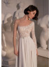 Beaded Ivory Lace Chiffon High Slit Wedding Dress